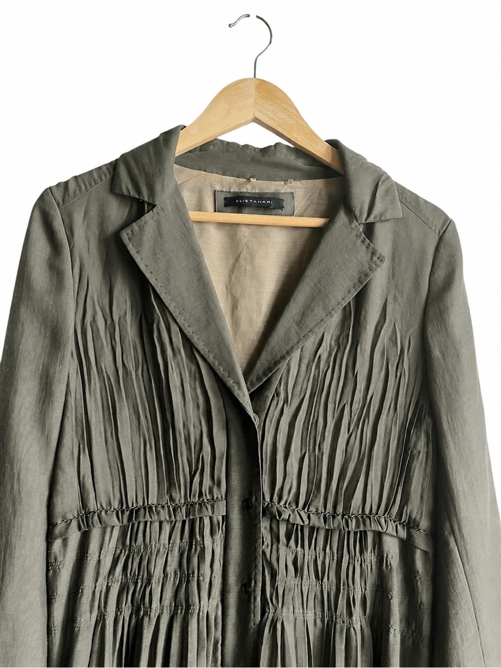 Elie Tahari Olive Brown Pleated Snap Front Shirt Dress Medium - Picture 3 of 11